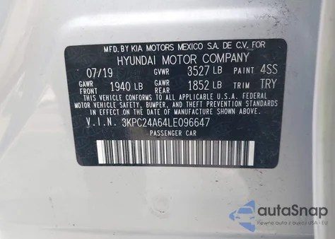 2020 Hyundai Accent Se из США, поврежденный, VIN 3KPC24A64LE096647